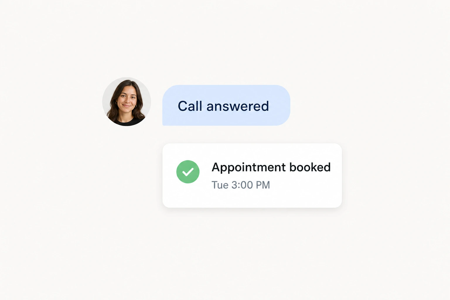 Incoming call answered and appointment confirmed for Tuesday at 3:00 PM